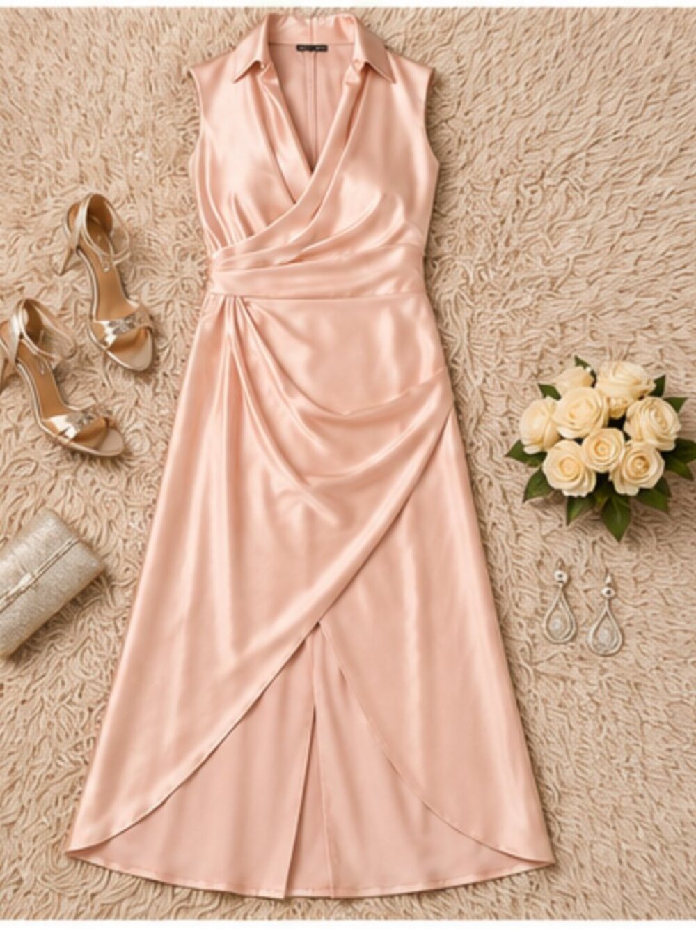 Xscape Plus Collared Sleeveless Formal Maxi Gown Rose Gold Dress Size 16 NWT